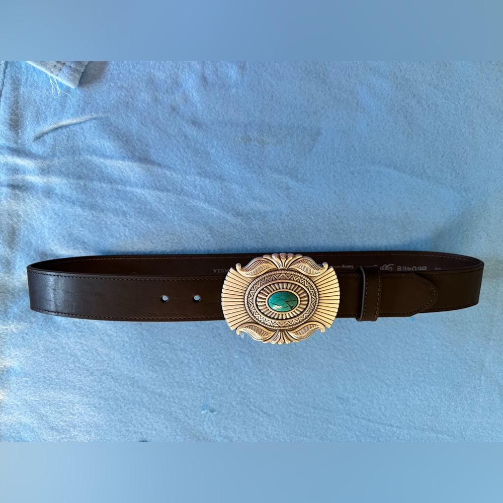 Brighton Brown Belt with Turquoise and Silver Buckle